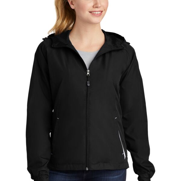 Sport Tek Women's Colorblock Hooded Raglan Jacket LST76 Women's Colorblock Hooded Raglan Jacket Thumbnail