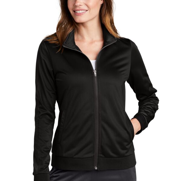 Sport Tek Ladies Tricot Sleeve Stripe Track Jacket LST94 Ladies Tricot Sleeve Stripe Track Jacket Thumbnail